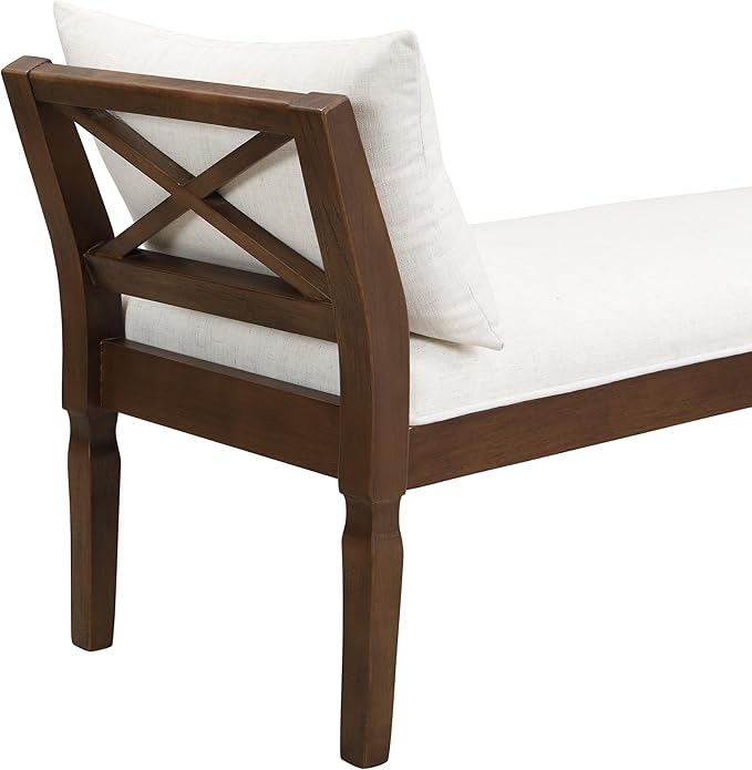 Christopher Knight Home Viko Farmhouse Wooden Living Room Ottoman Bench with Cross-back Detail, Upholstered End of Bed Ottoman with Armrest, Long Entryway Bench, Long Seating for Bedroom, Beige+Walnut