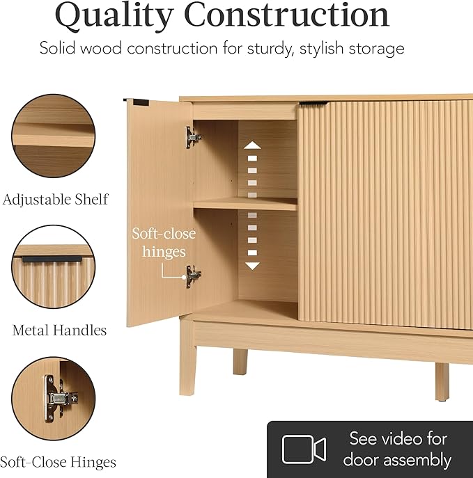 Best Choice Products 55" Modern 4-Door Sideboard Storage Cabinet, Buffet, Media Cabinet, Cupboard, Entryway Accent Table, Bookcase w/Reed Panels and Adjustable Shelves – Natural