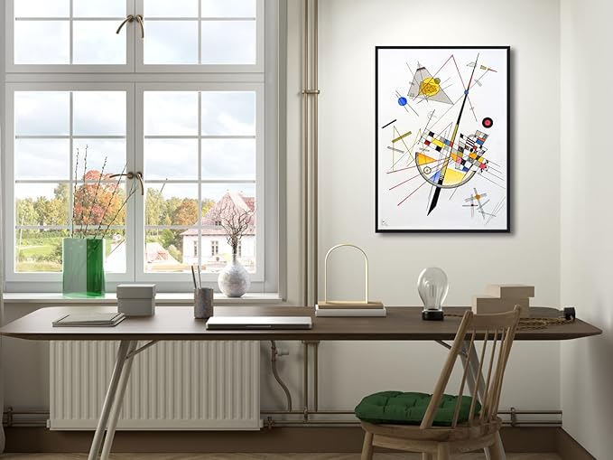 Wieco Art Framed Canvas Wall Art Delicate Tension #85, 1923 by Wassily Kandinsky Famous Classic Paintings Abstract Reproductions Canvas Wall Art for Home Office Decoration