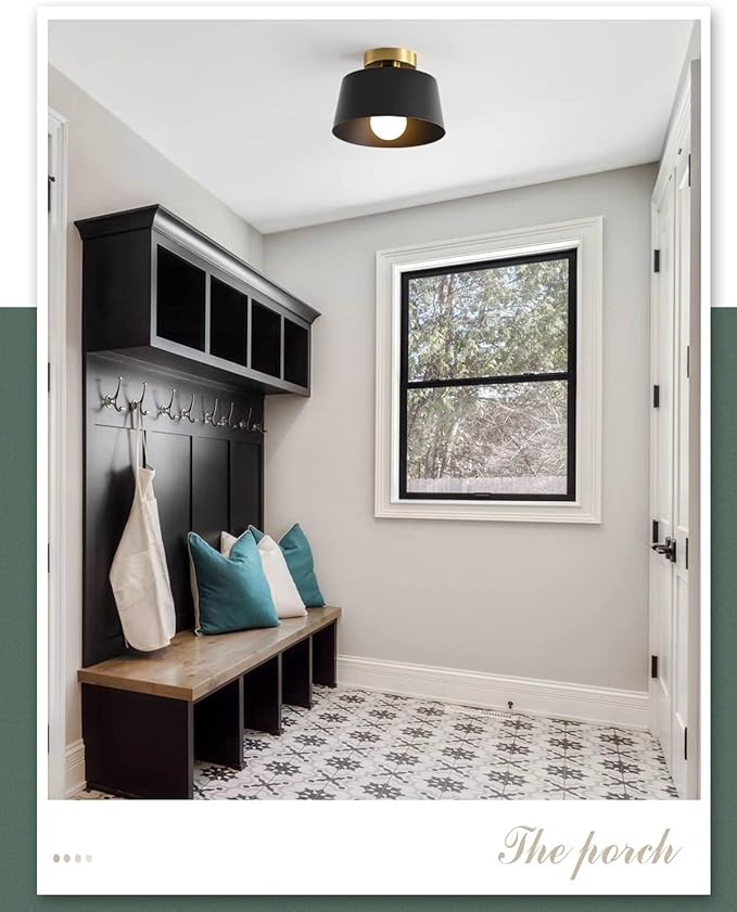 Ceiling Light Fixture, Hallway Ceiling Light with Gold Plate and Matte Black Shade, Modern Simple Style Porch Light Fixtures Semi Flush Mount (3 Pack Black)