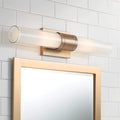 Possini Euro Design Brianna Modern Wall Mount Light Brass Gold Metal Hardwired 23 1/2" Wide Light Bar Fixture Double White Clear Glass Tube Shade for Bathroom Vanity Mirror House Home Room Decor
