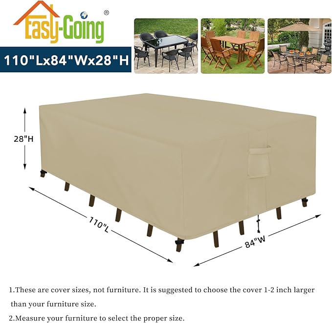 Easy-Going Rectangle Patio Furniture Cover Waterproof Outdoor Dining Table and Chair Cover Anti-UV Outside Sectional Sofa Set Covers (110"L x 84"W x 28"H, Camel)