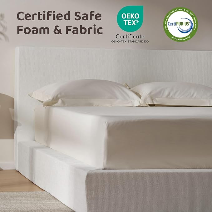 RECCI Cloud Upholstered Queen Bed Frame with Headboard, 5 Inch Foam Padded Platform, No Box Spring, Easy Assembly (Off-White)