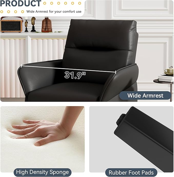 HAOBO Home Modern Black Accent Chair Upholstered Faux Leather Armchair for Bedroom Living Room Chairs Office Chair Leisure Chairs Set of 2
