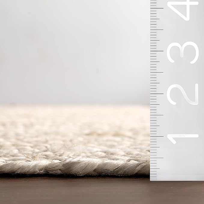 nuLOOM 3 Round Rigo Jute Hand Woven Area Rug, Off White, Solid Farmhouse Design, Natural Fiber, For Bedroom, Living Room, Dining Room, Hallway, Office, Kitchen, Entryway