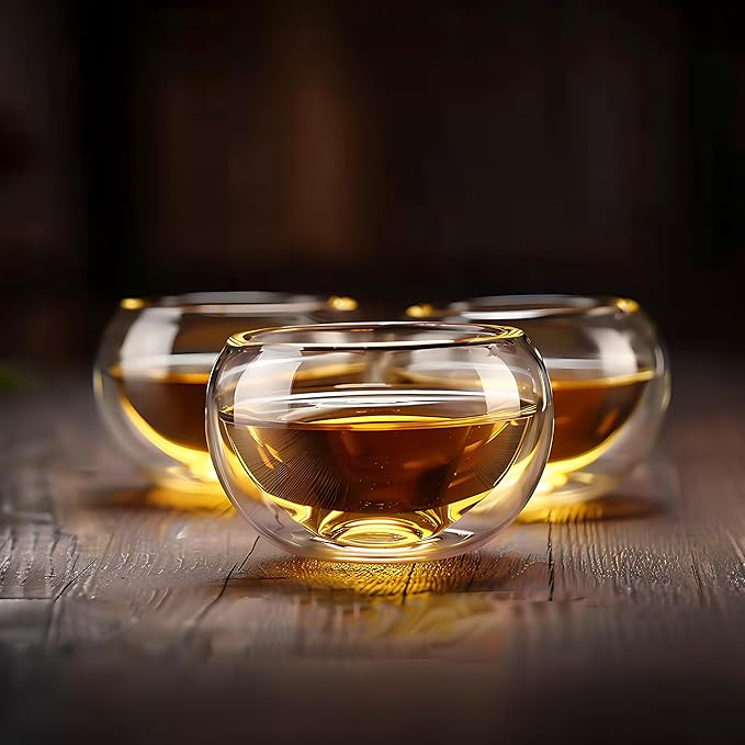 Set of 4 Teacups - Double Walled Insulated Glasses - (4oz / 120ml) Heatproof Borosilicate Tea Cup, Mini Espresso Cups Gift Box