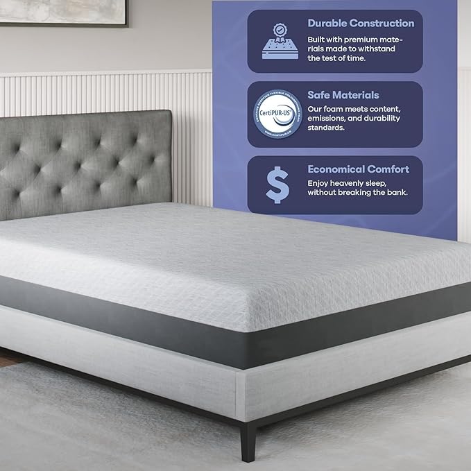 Celestial Sleep Gel Memory Foam Mattress in a Box, Made in The USA, CertiPUR-US® Certified Foam, Oeko-Tex, and Fiberglass-Free Certified Bed, 8 inch Firm - Full