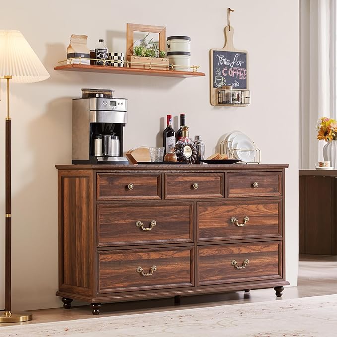 Bedroom Dresser Sets, 54" Wide 7 Drawers Dresser and 45" Tall 5 Drawers Dresser, Wooden 2 Piece Bedroom Furniture Set, Chest of Drawer for Bedroom, Home, Living Room, Hallway, Brown