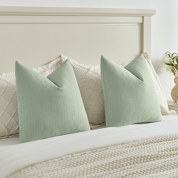 FUTEI Sage Green Decorative Throw Pillow Covers 20x20 Inch Set of 2,Soft Cozy Wheat Ear Striped Patterns Cushion Cases,Modern Home Decor for Couch Bed Living Room
