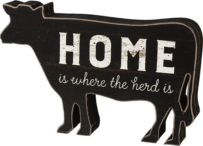 Primitives by Kathy Home is Where The Herd is Cow Black White Farmhouse Chunky Sitter Tier Tray Wood