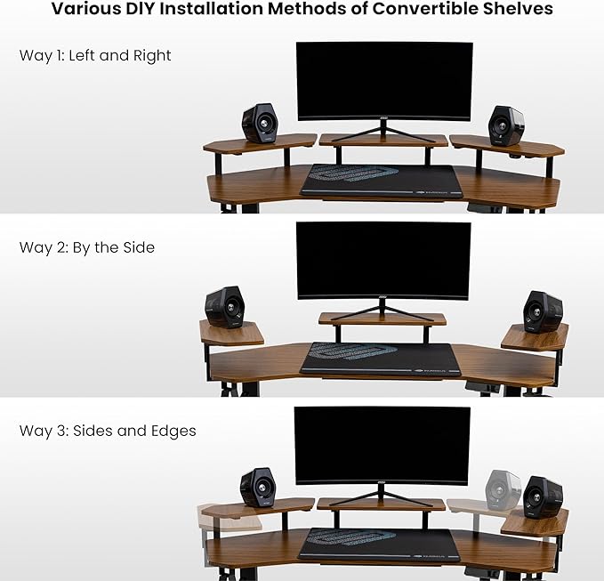 EUREKA ERGONOMIC Aero 55 Inch W Shaped Electric Standing Desk, Height Adjustable Computer Gaming Desk with LED Monitor Shelf, Mouse Pad, Headphone Hook, Cup Holder, Dark Walnut