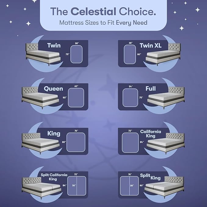 Celestial Sleep Gel Memory Foam Mattress in a Box, Made in The USA, CertiPUR-US® Certified Foam, Oeko-Tex, and Fiberglass-Free Certified Bed, 8 inch Firm - Full