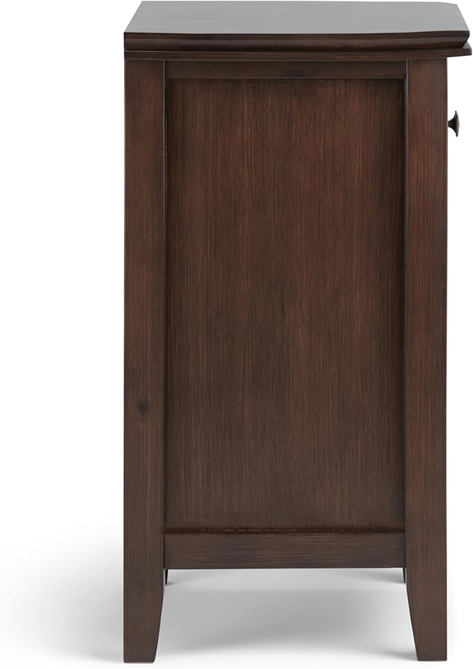 SIMPLIHOME Artisan Bedside Table - 24 inch Wide Solid Wood Nightstand Table in Russet Brown, Contemporary Bedroom Side or End Table with 1 Drawer, Open Shelf Storage and Bronze Knobs