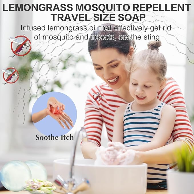 14 Pack 25 g Travel Size Soap Lemongrass Scented, Individually Wrapped 4-In-1 Handmade Hotel Mini Soap Bars with Olive Oil, Shea Butter, Soothe and Moisturize, Eco-Friendly, 0.88 oz