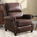 Push Back Recliner Chair Faux Leather Lounge Armchair with Rivet Decoration Wingback Single Sofa Chair with Padded Seat Solid Wood Legs for Living Room, Comfy Upholstered, Red Brown