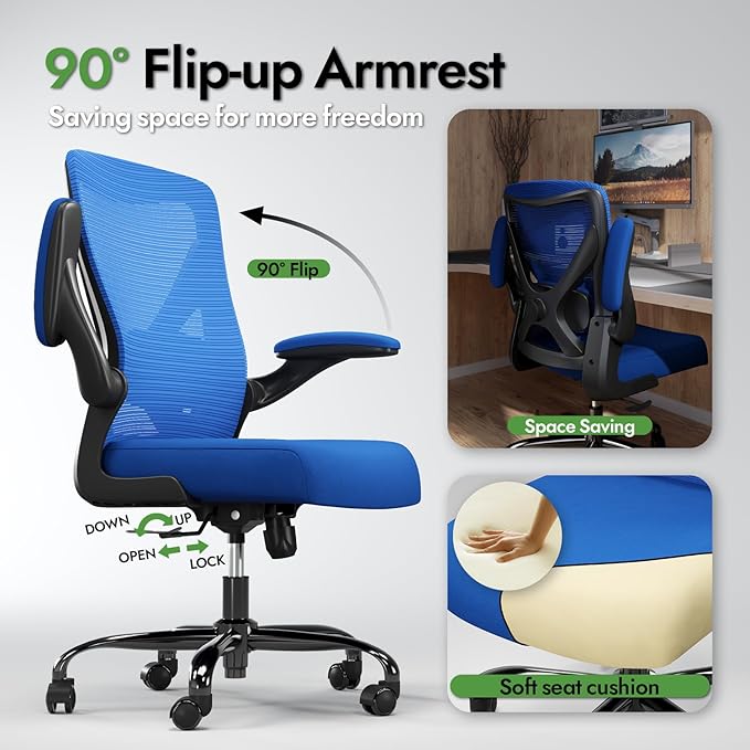 Ergonomic Office Chair - X-Shaped Computer Desk Chair Comfy, Gaming Chair, Office Chair with Lumbar Support, Mesh Office Chairs, Desk Chair for Long Hours(Black Blue)