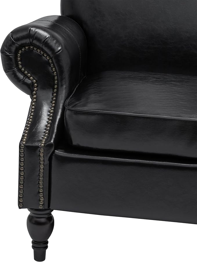 Accent Chair,22.4" Seat Depth Armchair with Roll Arms,36.6W*34.3D*34.6H Living Room Chair,Wood Legs,Set of 2,Faux Leather in Black
