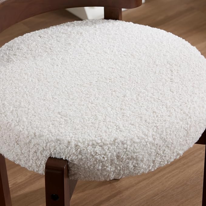 Modern Vanity Chair Upholstered Small Ottoman Footstool, Make Up Stool Sherpa Fabric with Backrest Wooden Frame for Living Room Bedrooms, 2PCS, White
