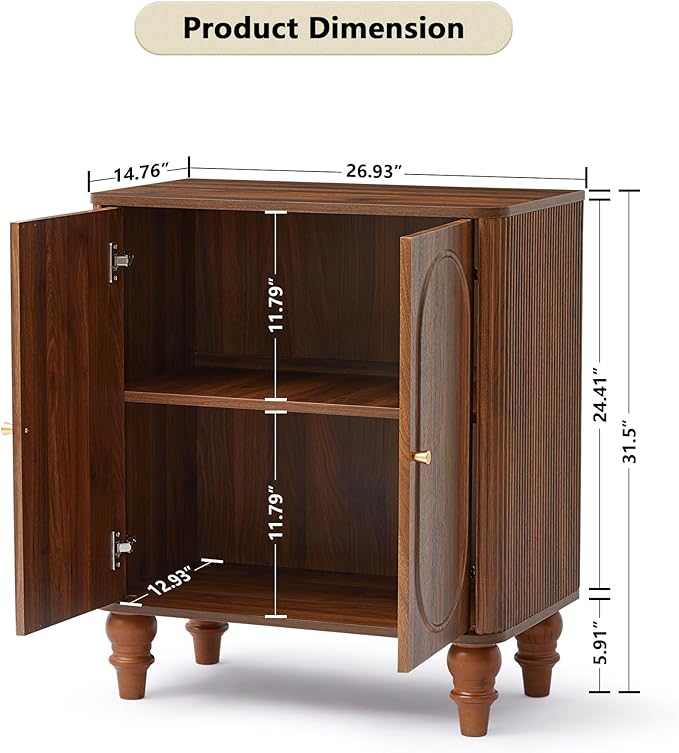 ORRD Fluted Storage Cabinet, Modern Credenza Wooden Accent Sideboard Buffet Cabinet Set of 2 with Adjustable Shelves and Solid Wood Legs, Console Table for Kitchen Dining Living Room Entryway, Walnut
