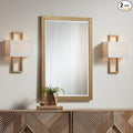 Possini Euro Design Modena Modern Wall Light Sconces Set of 2 French Brass Gold Hardwired 9 1/2" Fixture Off-White Faux Silk Half Shade for Bedroom Bathroom Vanity Living Room Home Hallway Dining