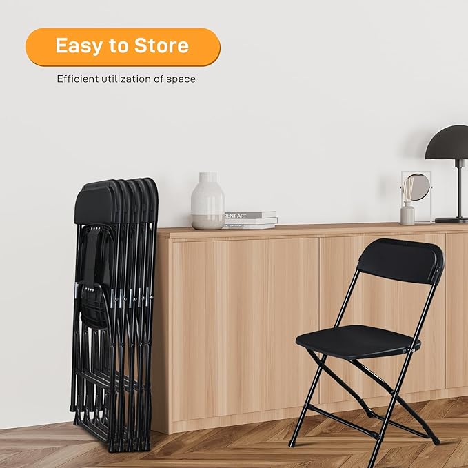 100 Pack Black Plastic Folding Chairs, Portable Party Chairs, Stackable Commercial Seats with Steel Frame for Home Office Wedding Party Indoor Outdoor Events Chairs, 350lbs Capacity