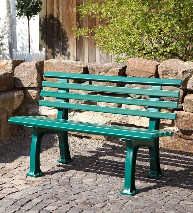 Plow & Hearth Weatherproof German PVC Outdoor Bench | Holds Up to 500 lbs | Garden Patio Porch Park Deck | Steel and Resin | Green