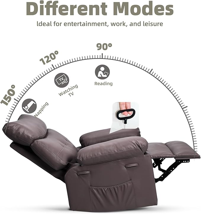 GarveeHome Oversized 27" Recliner Chairs, Classic Manual Leather Recliner, Home Theater Seating with Lumbar & Arms Support for Living Room, Bedroom and Nursery - Brown