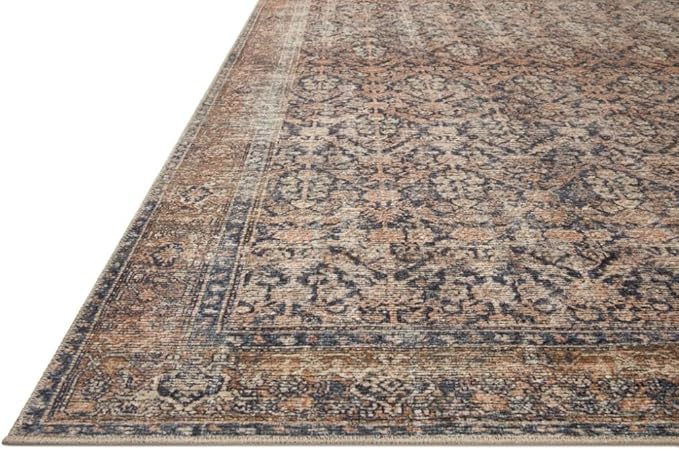 Loloi Amber Lewis Billie Collection, Ink & Salmon 10'-0" x 14'-0" Area Rug – Antique & Distressed Accent Rugs for Living Room, Bedroom, Entryway & Hallway, No Shed High Traffic Area Home Decor Rug