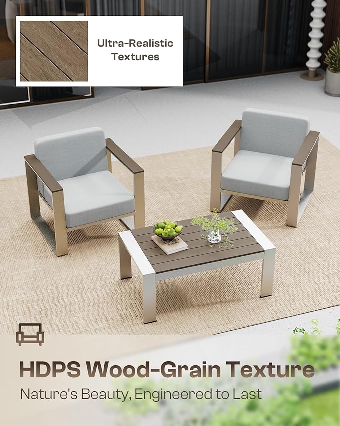 Outdoor Patio Furniture Set, 7 Seats Outdoor Patio Conversation Sets with Ergonomic Seat and Wide Washable Thick Cushions, Modern Patio Sectional Furniture for Balcony, Porch (Gray)