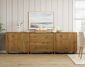 WAMPAT Sideboards Buffet Cabinet, 3-in-1 Wood Wide Credenza Storage Cabinet with 4 Doors and 3 Drawers, Modern Kitchen Coffee Bar Table with Storage for Living Room Dining Room, Oak Brown