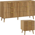 LYNSOM Fluted Dresser and Nightstand Sets 2 Piece, 2-Drawer Nightstands and 7-Drawers Dresser, Wood Bedroom Furniture Set for Home, Bedroom, Hallway, Natural Oak