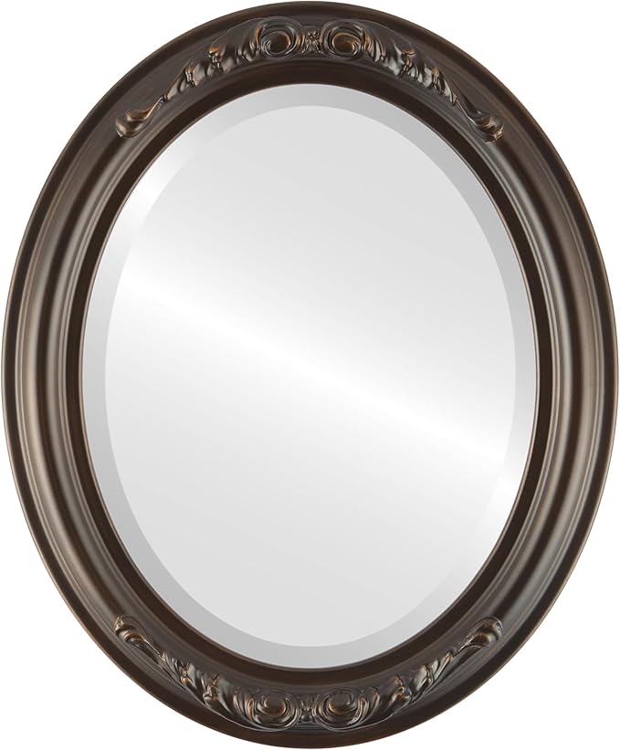 OVALCREST Oval Beveled Wall Mirror for Home Decor - Florence Style - Rubbed Bronze - 28" x 24"