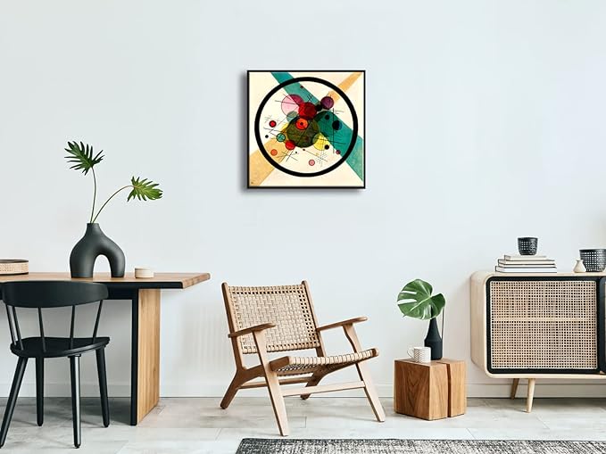 Wieco Art Framed Abstract Wall Art Canvas Prints Circles in a Circle, 1923 by Wassily Kandinsky Classic Art Oil Paintings Reproductions for Home Decoration