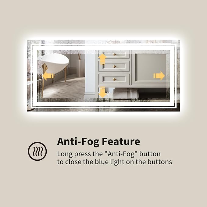WTTY 96"x36" LED Bathroom Mirror with Lights, Large Dimmable LED Wall Mirrors, Backlit + Front Lit, Lighted Bathroom Vanity Mirror for Wall, Anti-Fog, Memory Function, Shatter-Proof, ETL Listed