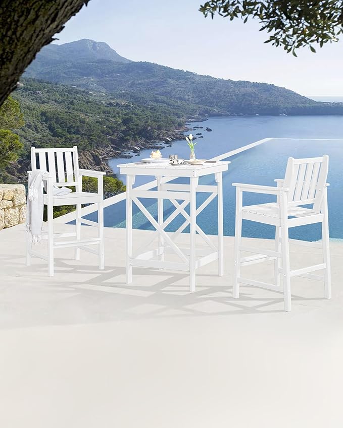 Adirondack Bar Chair Set of 2, HDPE Tall Adirondack Chairs Bar Stools with Footrest, Outdoor Bar Height Stool Chair Set, HDPE Patio Barstools Set for Balcony, Porch, Deck, Pool, Pearl
