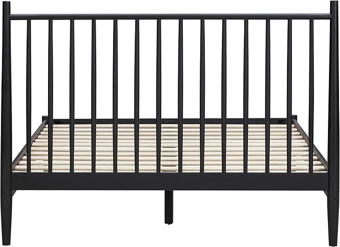 NTC Inno Wooden Bed Frame with Headboard, Solid Oak and Rubber Wood Foundation with Silent Slats and Wood Central Supports, 1000 Lb Capacity, Effortless Assembly, Queen - Burnt Black
