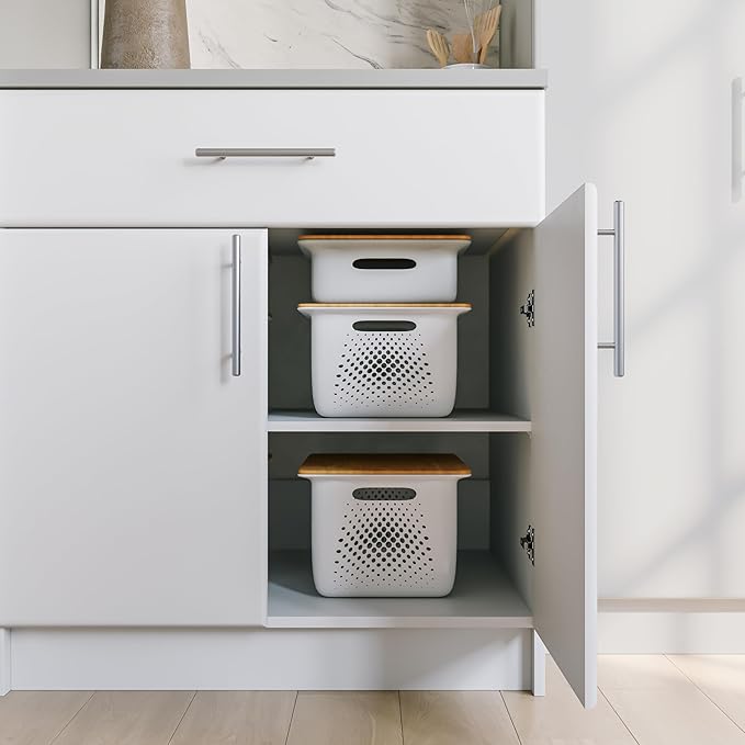 Prepac Elite 36" Tall Storage Cabinet with Doors and Shelves, Multipurpose Garage Cabinet with Large Drawer and Adjustable Shelf, Open Back Storage Furniture for Kitchen, Laundry Room, Garage, White