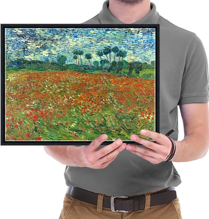 Wieco Art Framed Art Poppy Field June 1890 Canvas Print of Vincent Van Gogh Oil Paintings Reproduction Abstract Wall Art for Home Decorations Black Frame