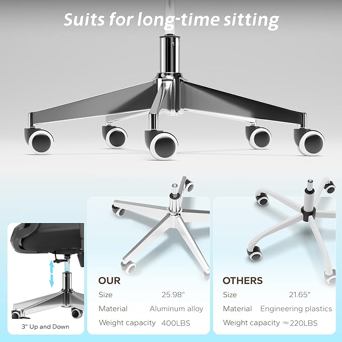 Ergonomic Office Chair, Mesh Desk Chair with Adjustable Headrest and 2D Armrest，Computer Chairs with Lumbar Support, Big and Tall Office Chair 400lbs, Large (01black)