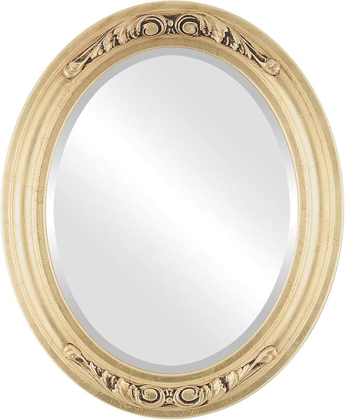 OVALCREST Oval Beveled Wall Mirror for Home Decor - Florence Style - Gold Leaf - 34" x 24"