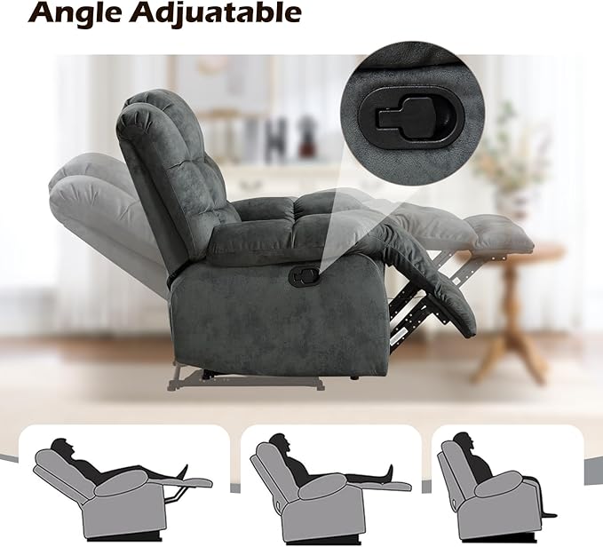 EBELLO Manual Recliner Couch Set, Soft Fabric Reclining Living Room Sofa Set, Included Single Recliner Chair and 3PC Bonded Sofa Couch, Grey Green
