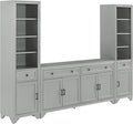 Crosley Furniture Tara 3-Piece Modern Farmhouse Sideboard Buffet Cabinet and Bookcase Set with Storage, Distressed Gray