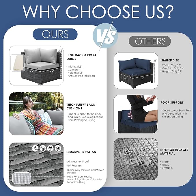 NICESOUL 11 Piece Modern Outdoor Furniture Sofa Set, 29.3'' High Back Comfy Sectional L-Shaped, Extra Large Wicker Patio Sofa Couches for 9 Person, Deep Wide Seating All-Weather Conversations, Grey