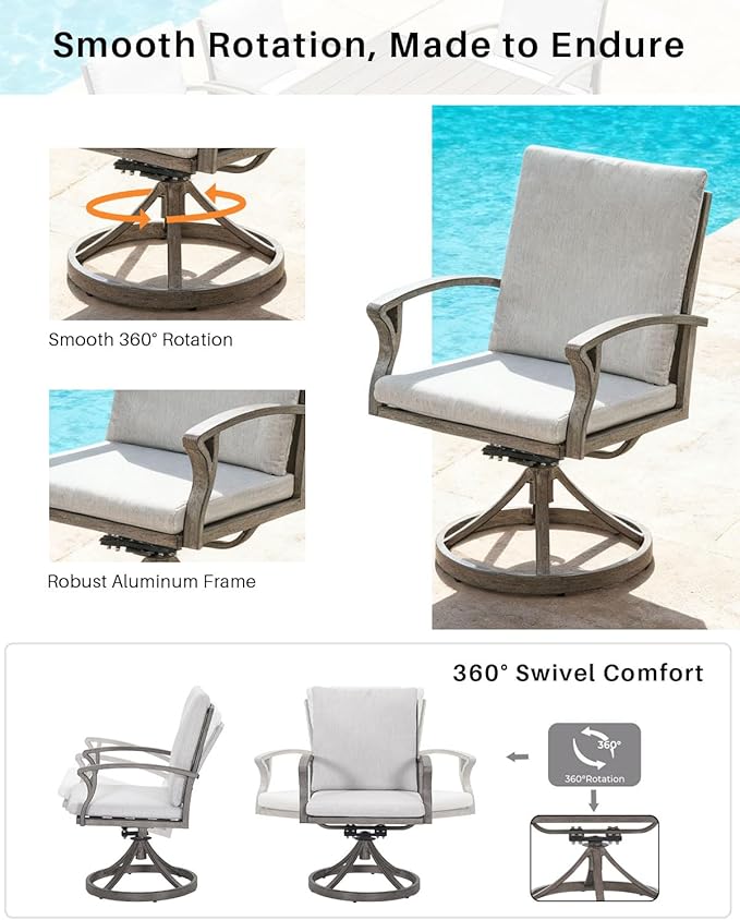 9-Piece Patio Dining Set, Aluminum Outdoor Dining Set for 8, Patio Furniture Sets with Umbrella Hole, 6 Dining Chairs, 2 Swivel Dining Chairs for Decks, Garden, Backyard, Lawn, Limed Oak