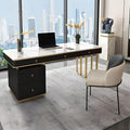 RUNNUP Stone top Computer Desk with 5 Drawers, Rectangular Home Computer Desk Writing Desk, Modern Executive Desk, Without Chairs, Black, 47.5" L x 23.5" W x 29.5" H