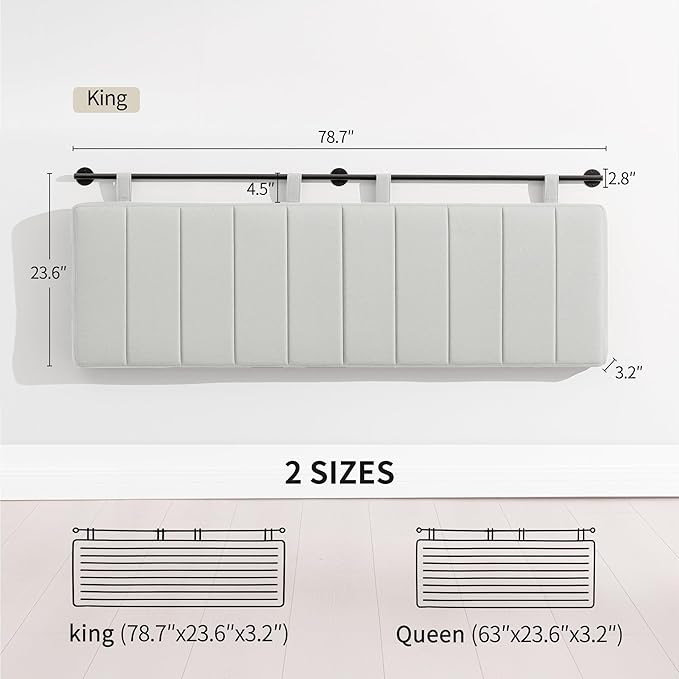 UEV King Headboard Only, Wall Mounted Hanging Upholstered Bed Head Board, Modern Vertical Channel Design of Fine Linen, Elegant Light Yellow Fluted Headboard for Bedroom (Light Yellow, Queen Size)