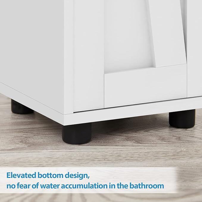 Maupvit Bathroom Cabinet with Adjustable Shelf, Storage Cabinet for Small Space, Tall Bathroom Storage Cabinet with Retractable Toilet Paper Rod, Narrow Cabinet with 2 Doors, 8 Compartments (White)