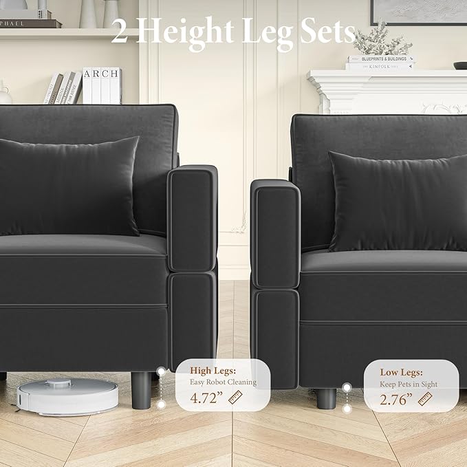 Vesgantti Sectional Sleeper Sofas with Storage, 118" Sofa Bed with 8 Seats Storage Chaises Removeble Cover, Deep Seat Modular Couches Velvet Couch Set for Living Room, Apartment, Home Theatre, Gray
