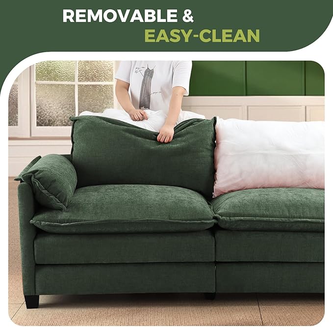 ELUCHANG 153" Oversized Modular Sectional Sofa, Comfy Deep Seat Cloud Couch, 6 Seater U Shaped Modern Sofa with Removable Cover for Living Room, Apartment, DIY Combination, Chenille Olive Green