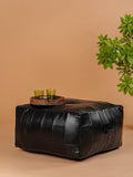 Handmade Eco-Friendly Geometric Leather Pouf Black Color Square 26" x 26" x 14" Buffalo Leather Pouf for Living Room, Bedroom Seating, Patio